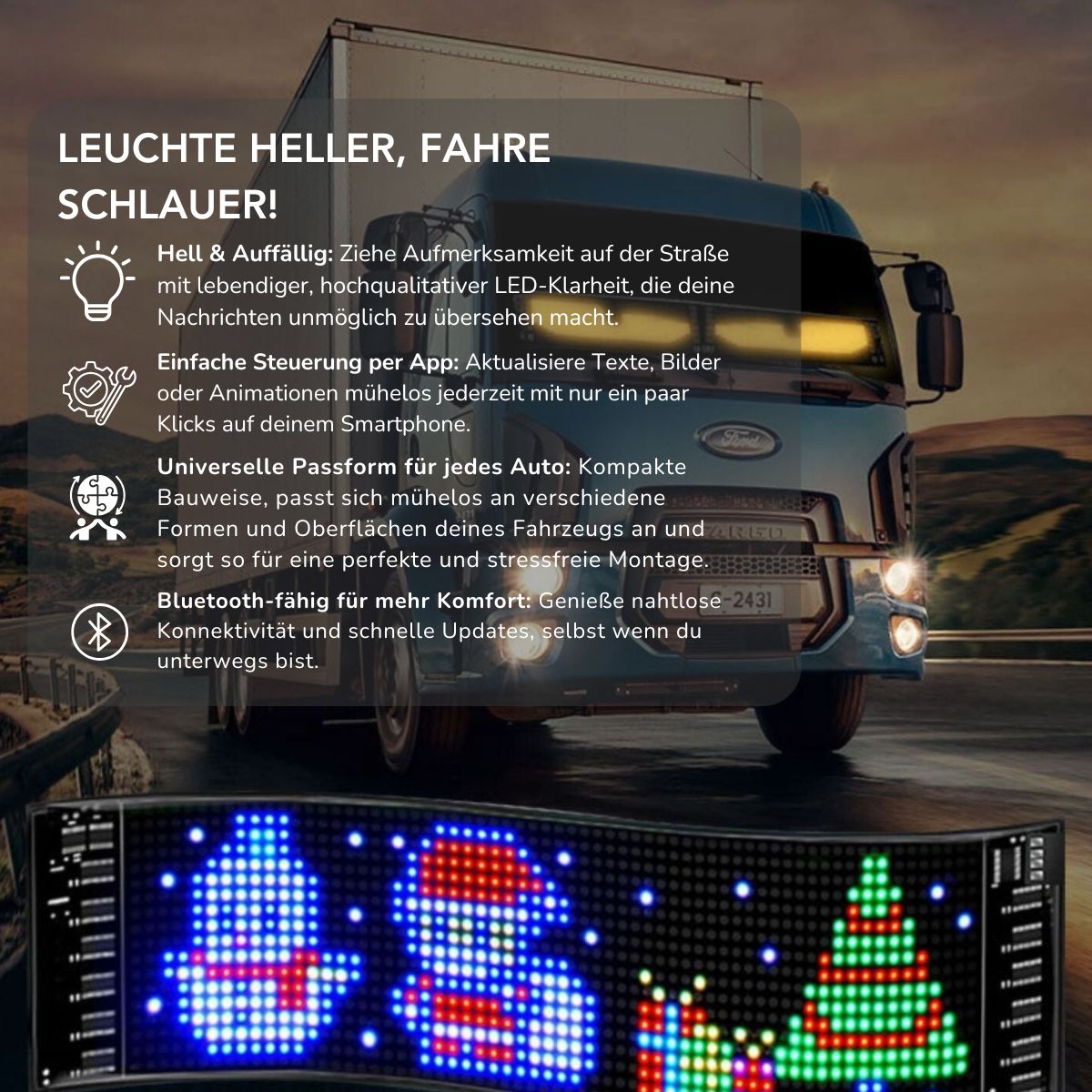 Serenosole™ GlowDrive Auto LED-Anzeige | Mach dein Auto mit einem beeindruckenden LED-Display zum Blickfang