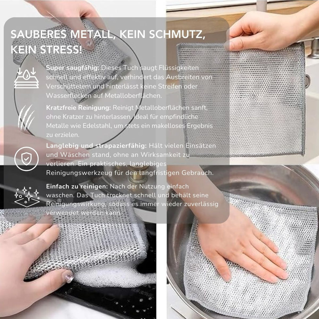 Serenosole™ CleanWipe Reinigungstuch Metall | Super saugfähig und kratzfrei | Ultimative Metall-Reinigungstuch 2024 (3+2 GRATIS)