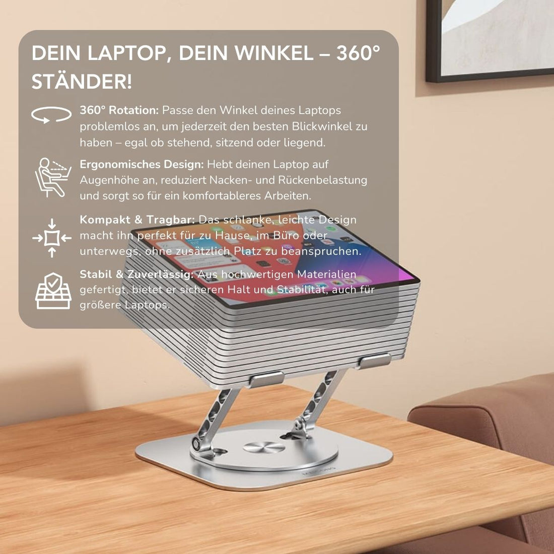 Serenosole™ DeskLift Laptop-Ständer 360 Grad | Der bequemste und vielseitigste Laptop-Setup