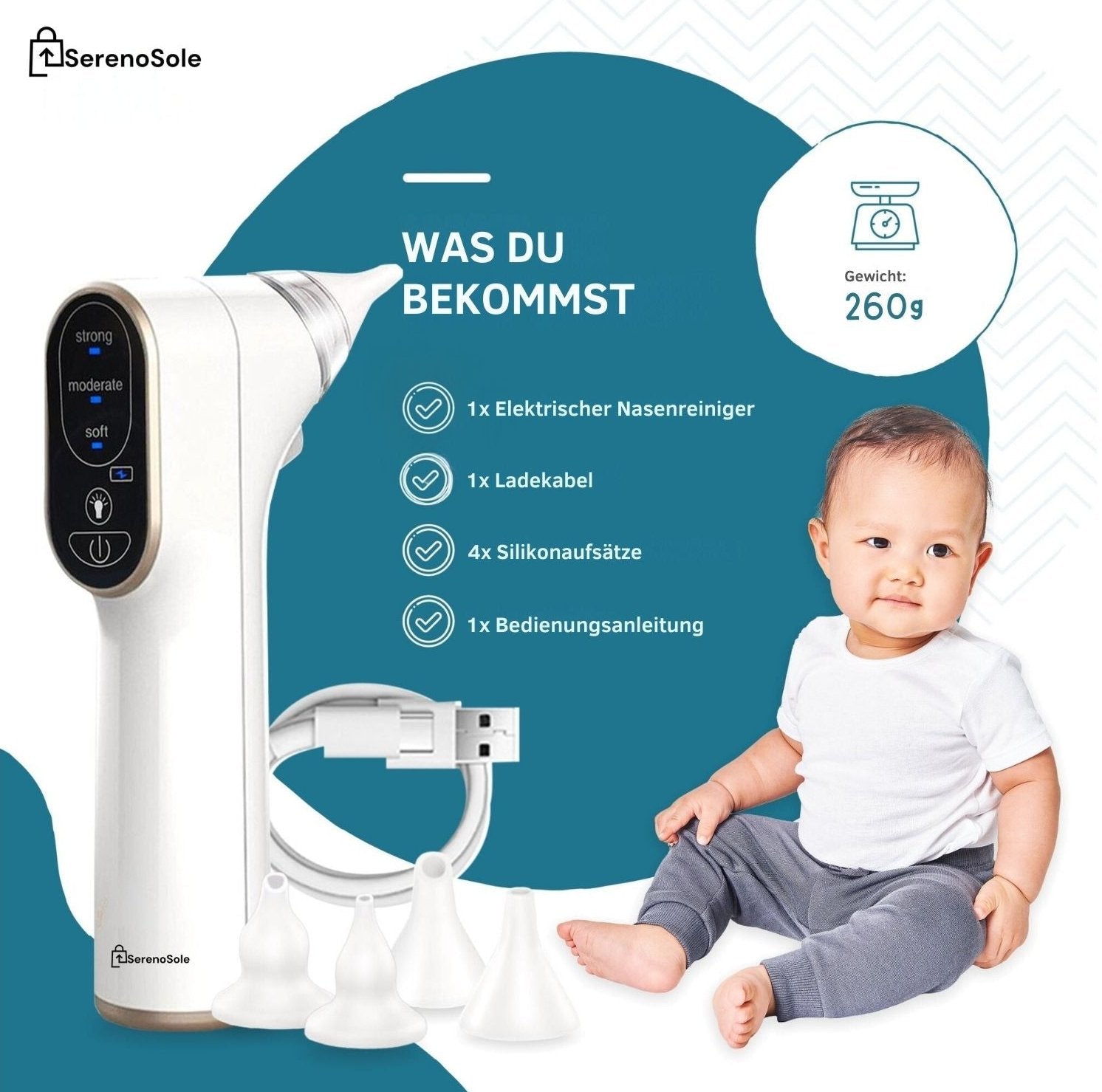 Serenosole™ BreatheEase Nasenreiniger | Reinigt die Nasenwege für leichtes Atmen | Beste Lösung für verstopfte Nase Baby 2024