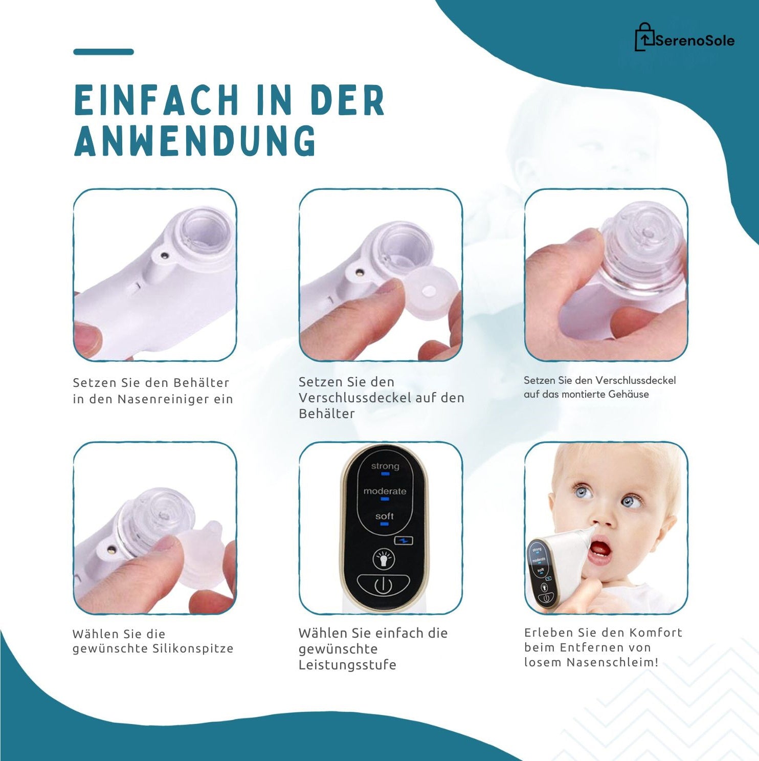 Serenosole™ BreatheEase Nasenreiniger | Reinigt die Nasenwege für leichtes Atmen | Beste Lösung für verstopfte Nase Baby 2024