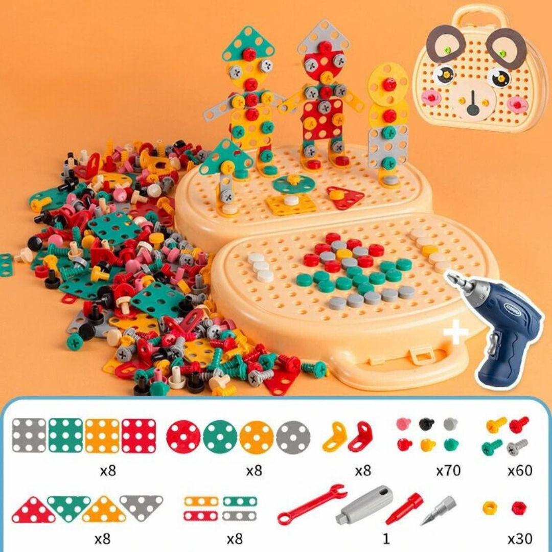 Serenosole™ PuzzlePlay Elektrisches Bohrmaschinen-Spielzeug-Set | Baue dein perfektes Puzzle und mache jedes Teil einzigartig | Das ultimative Puzzle-Erlebnis 2024