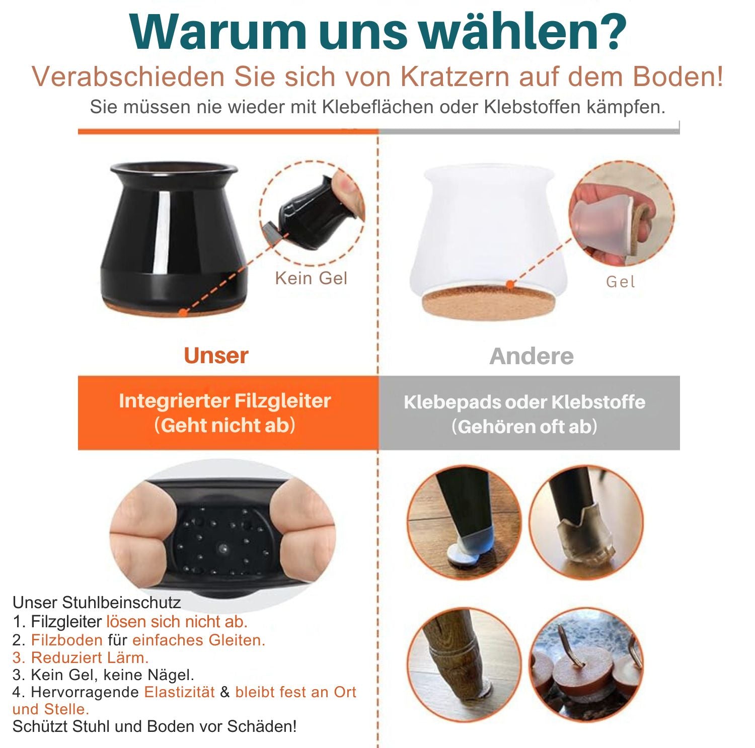 Serenosole™ SoftGlide Silikon-Stuhlbeinschoner | Geräuschlose Bewegung und Schutz der Böden vor Kratzern | Beste Lösung gegen Kratzer 2024 (Packung mit 12 Stück | 1+1 GRATIS)