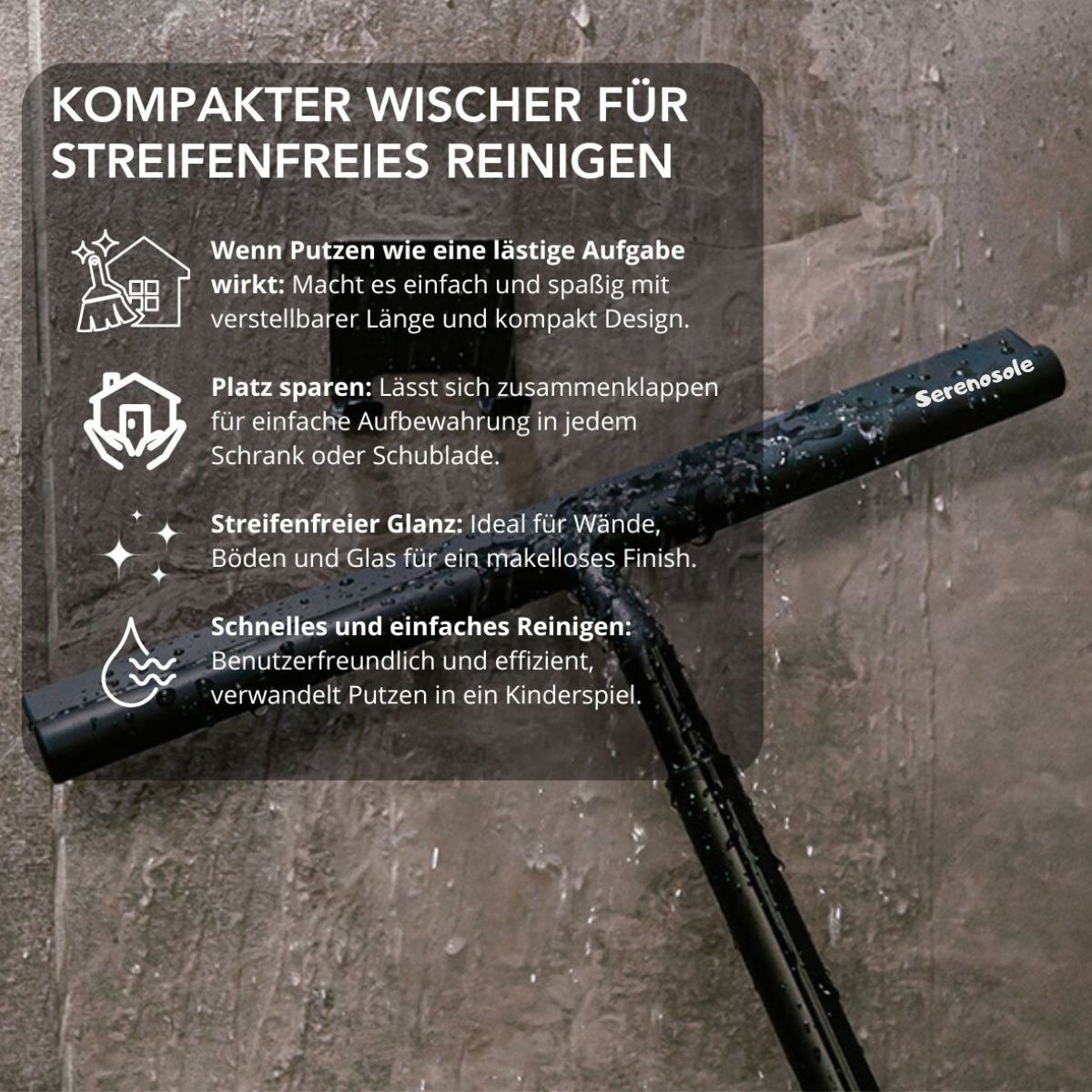 Serenosole™ VeloraFold Kollapsbarer Dusch-Wischer | Klein zu verstauen, nie im Weg | Beste Lösung gegen Schimmel 2024 (+ GRATIS Wandhaken)