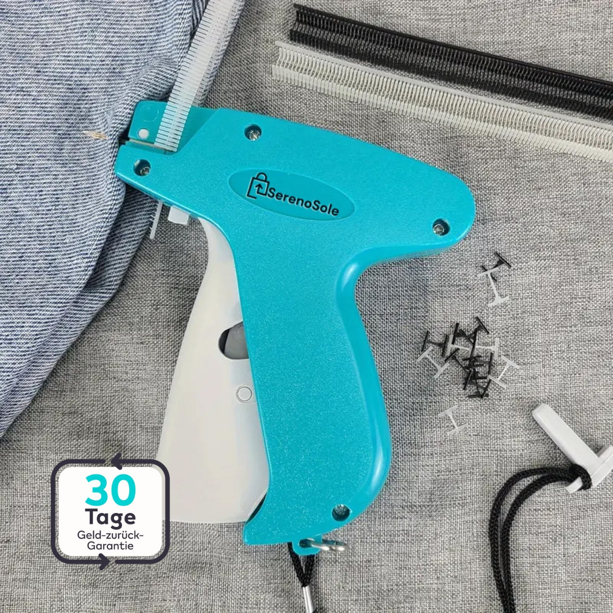 Serenosole EasyStitch™ | Schnelles Kleidungsfixiergerät | Mit gratis Komplettset (500 Verschlüsse +2 Nadeln)